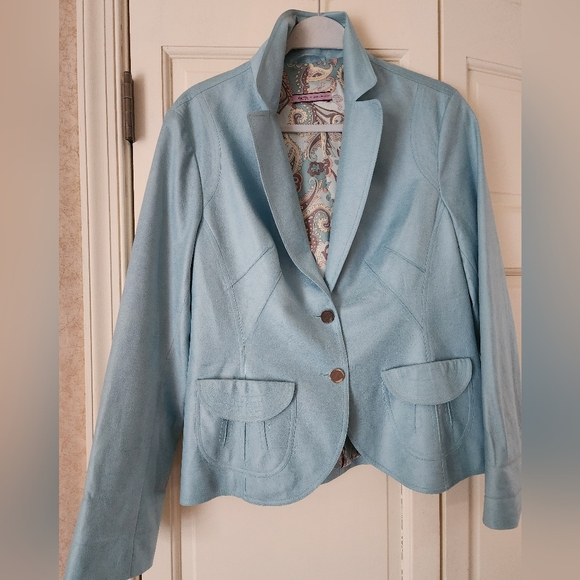 Identity French Designer Shimmery Stitching Floral Lining Blazer.Pit to pit 20" - Picture 7 of 7